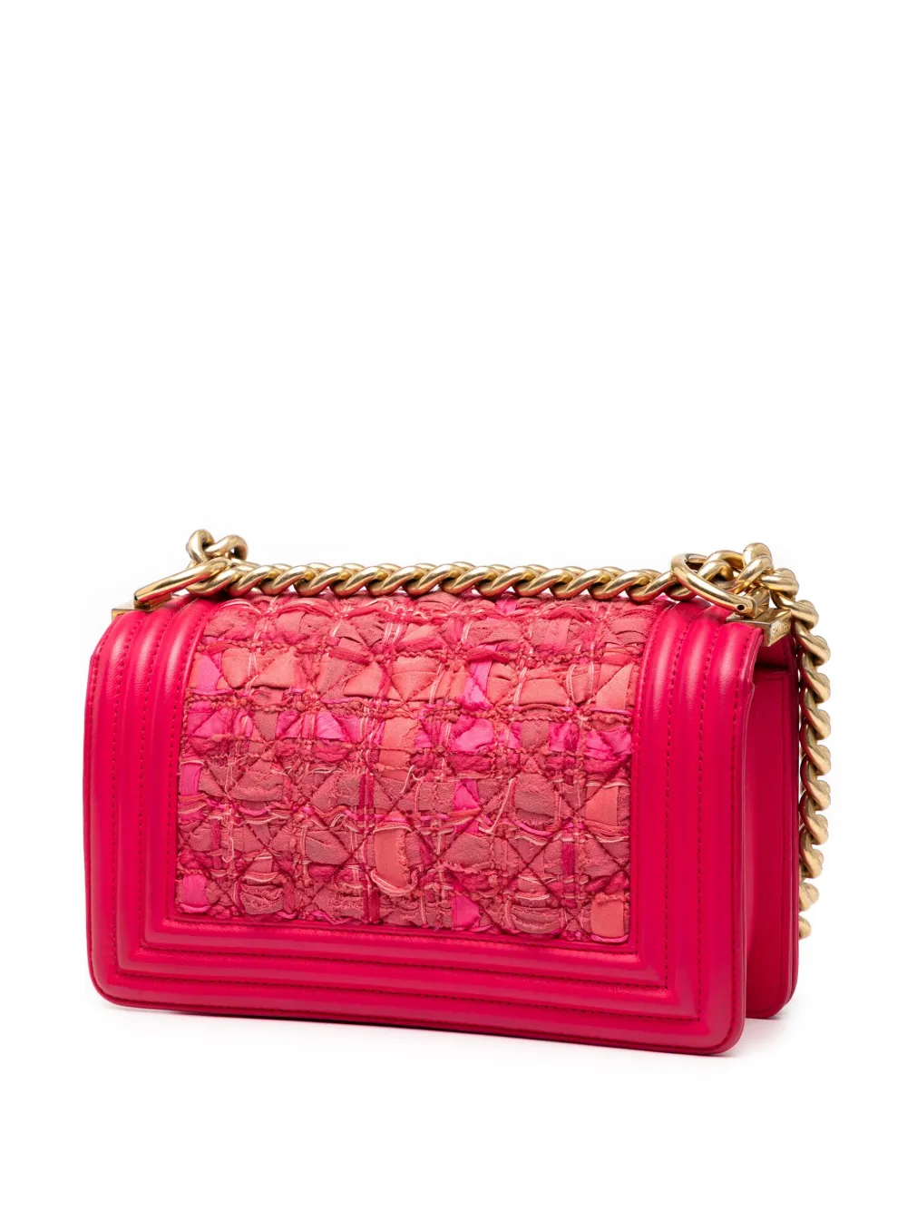 Pre-owned Chanel 2016-2017 Mini Tweed And Lambskin Boy Flap Crossbody Bag In Pink