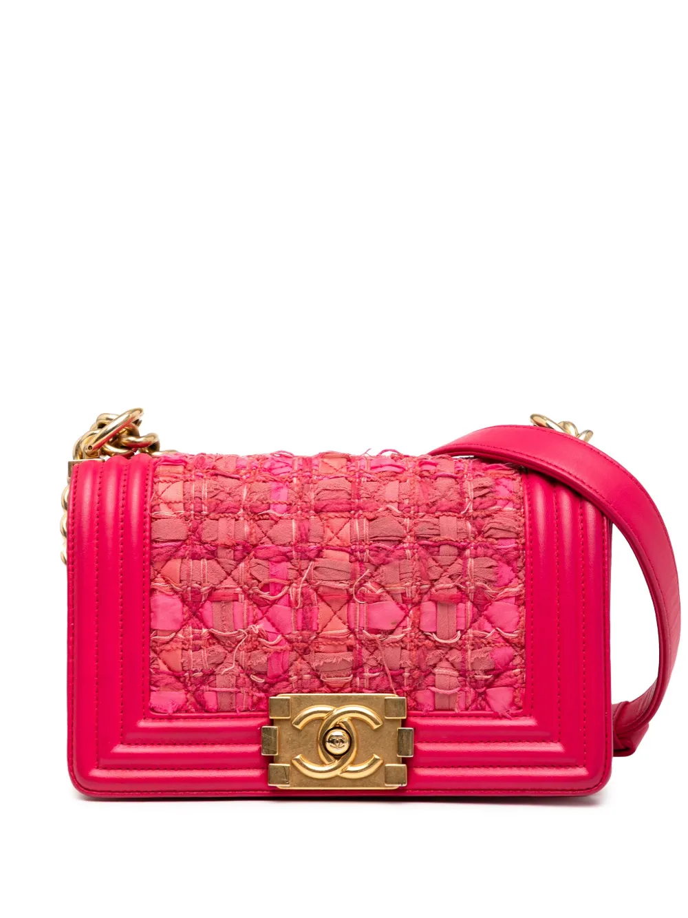 CHANEL Pre-Owned 2016-2017 ミニ ツイード&ラムスキン ボーイフラップ ショルダーバッグ - ピンク CHANEL Pre-Owned 2016-2017 ミニ ツイード&ラムスキン ボーイフラップ ショルダーバッグ - ピンク