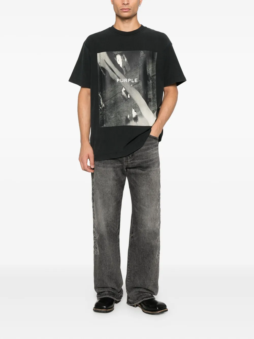 Purple Brand graphic-print T-shirt - Zwart