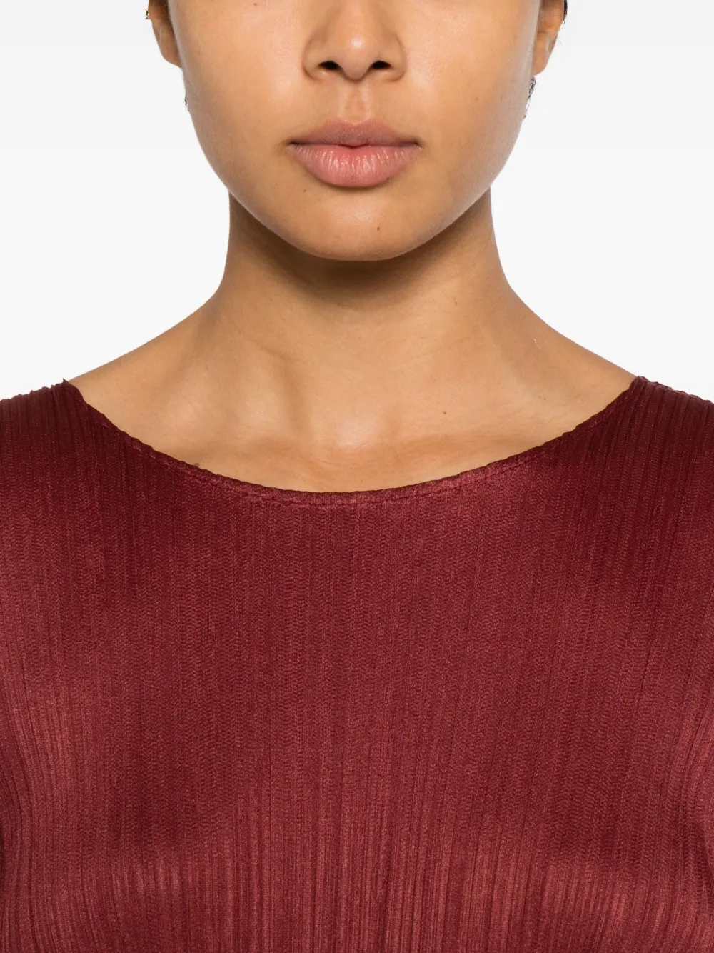 Pleats Please Issey Miyake Geplooide top Bruin