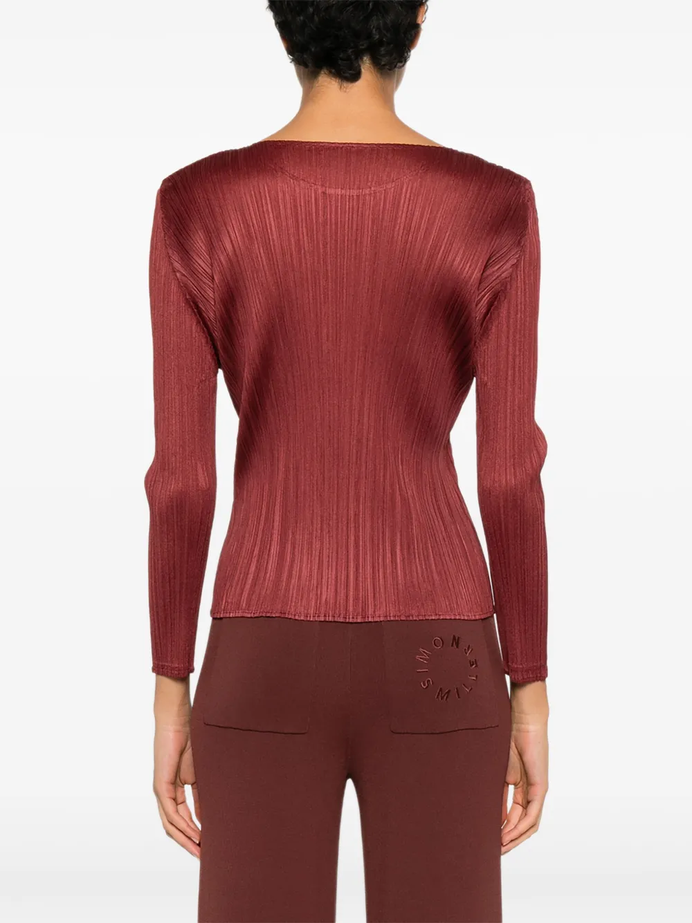 Pleats Please Issey Miyake Geplooide top Bruin