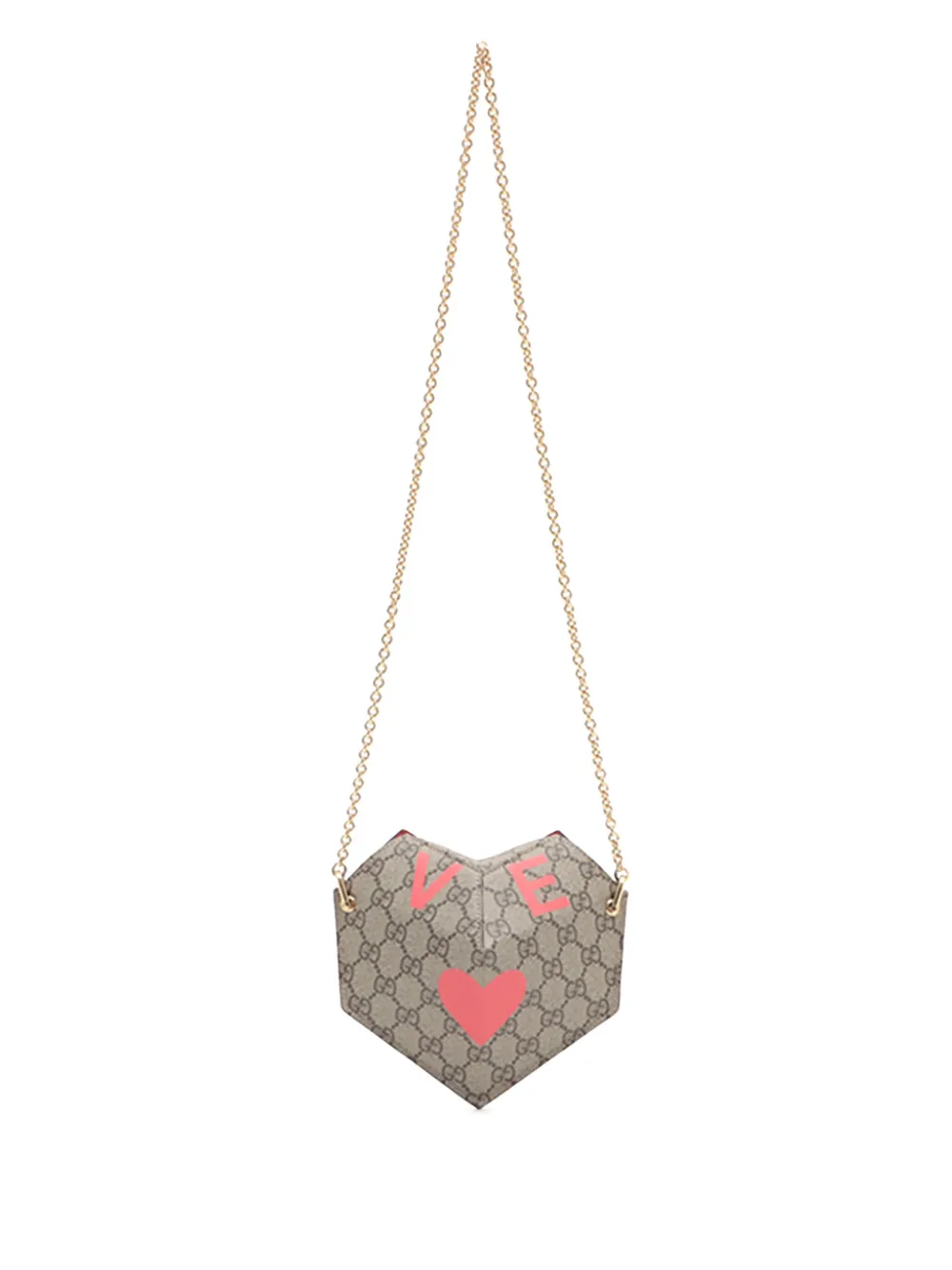 Pre-owned Gucci 2016-2025 Gg Supreme Heart Love On Chain Crossbody Bag In Brown