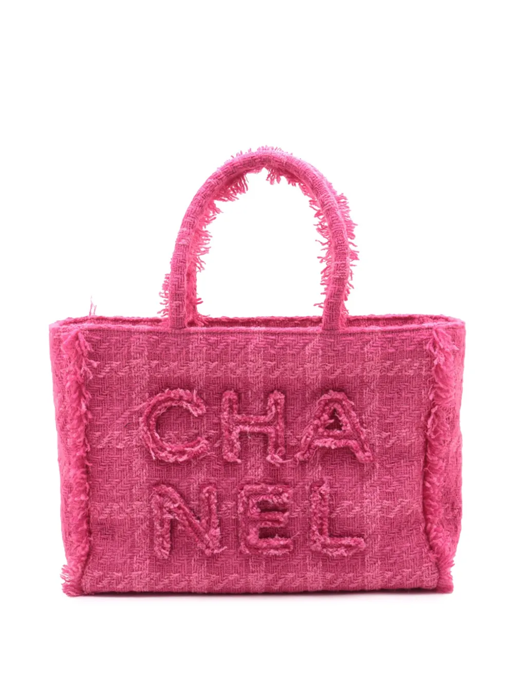 Pre-owned Chanel 2019 Medium Tweed Logo Zipped Shopping Tote Bag In Pink