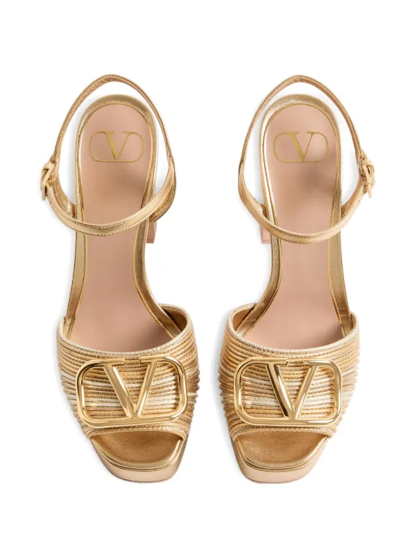 Valentino Garavani Cornely Embroidery Sandals | Gold | FARFETCH