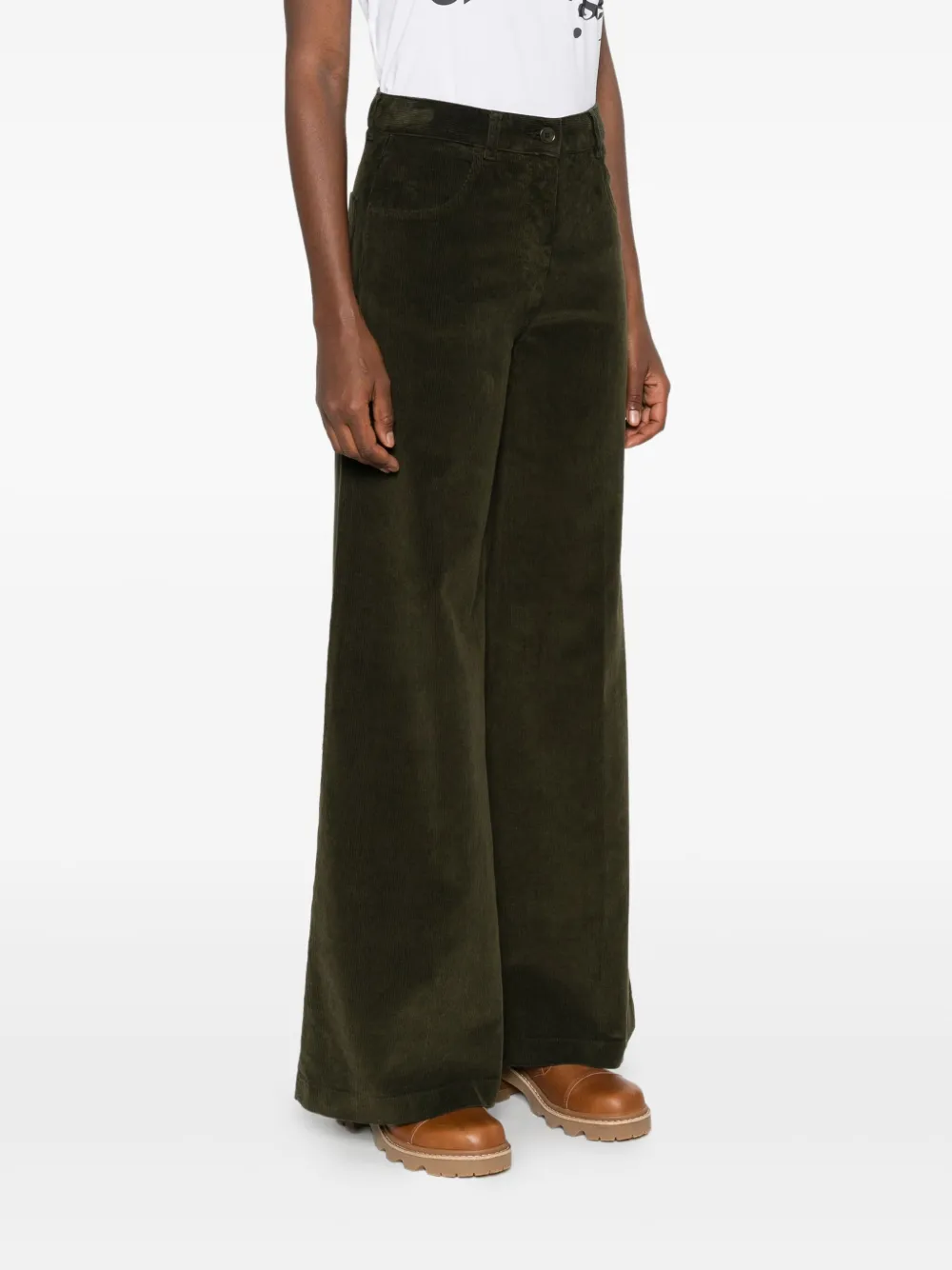 ASPESI Ribfluwelen broek met zak Groen