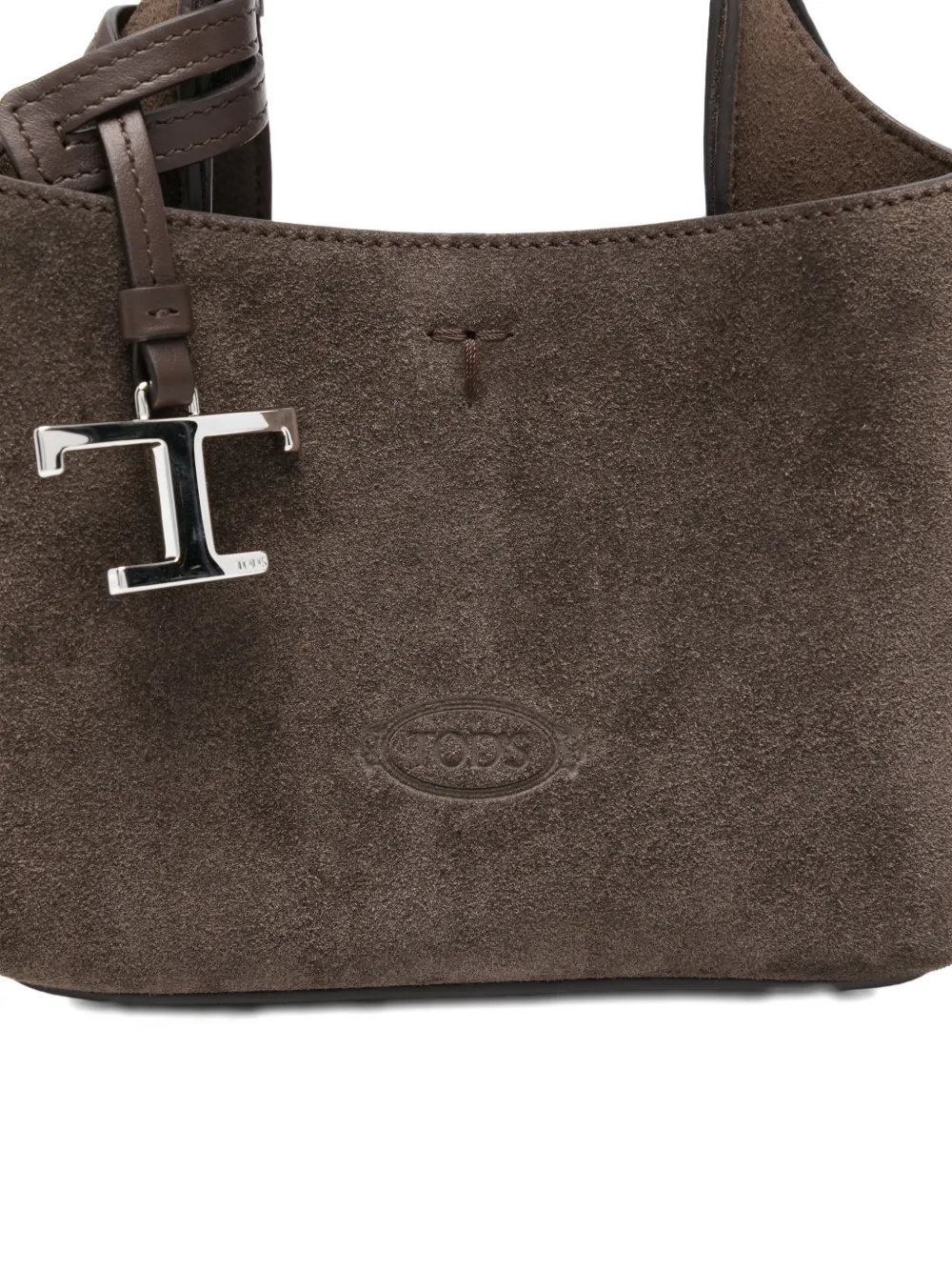 Tod's Mini Logo-charm Suede Tote Bag In Brown