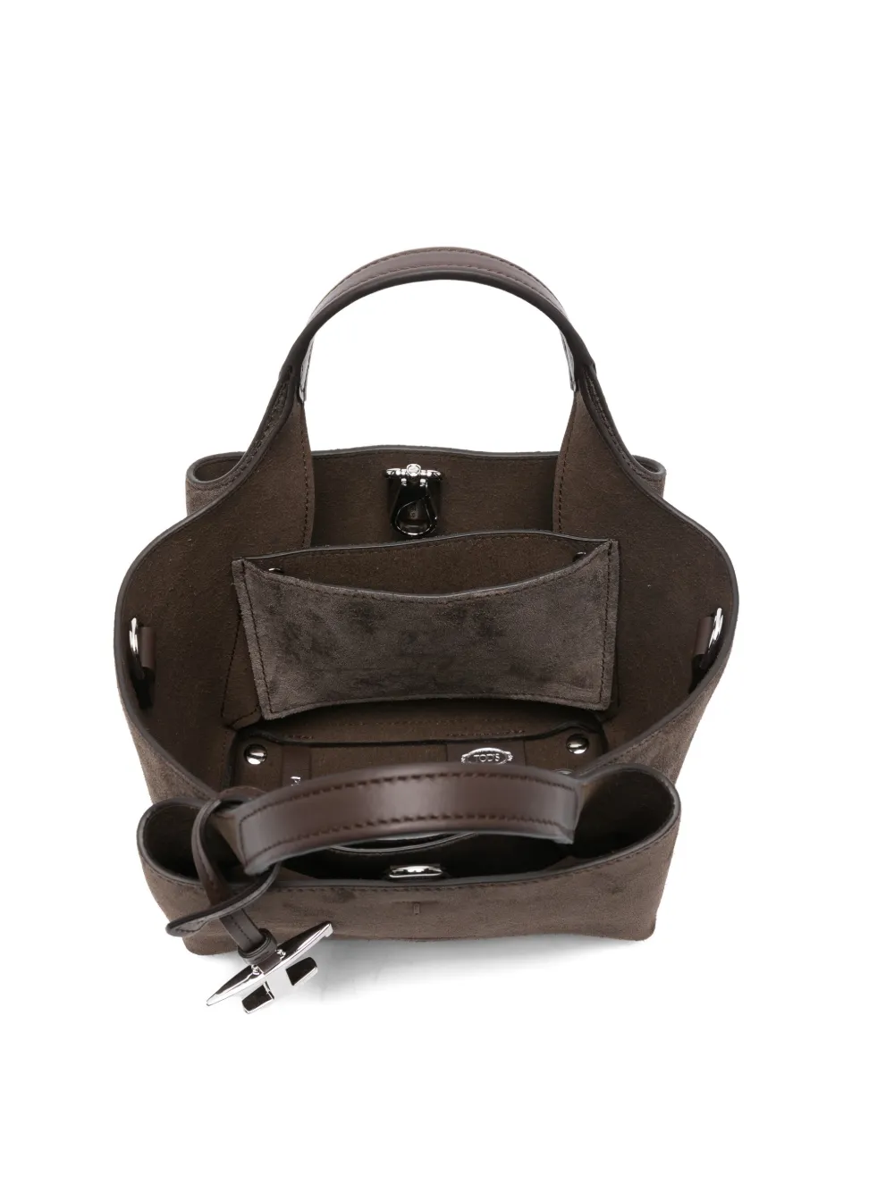 Tod's Mini Logo-charm Suede Tote Bag In Brown