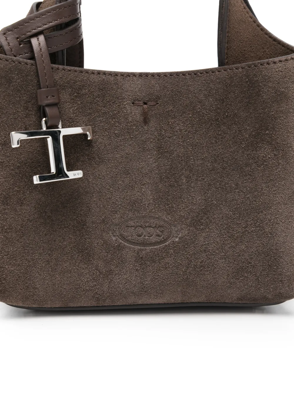 Tod's Suède mini-shopper met logobedel Bruin