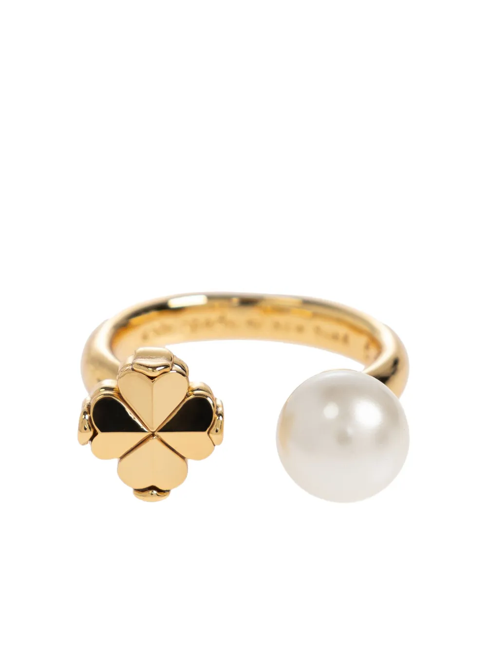 Kate Spade Clover-motif Faux-pearl Ring In Gold