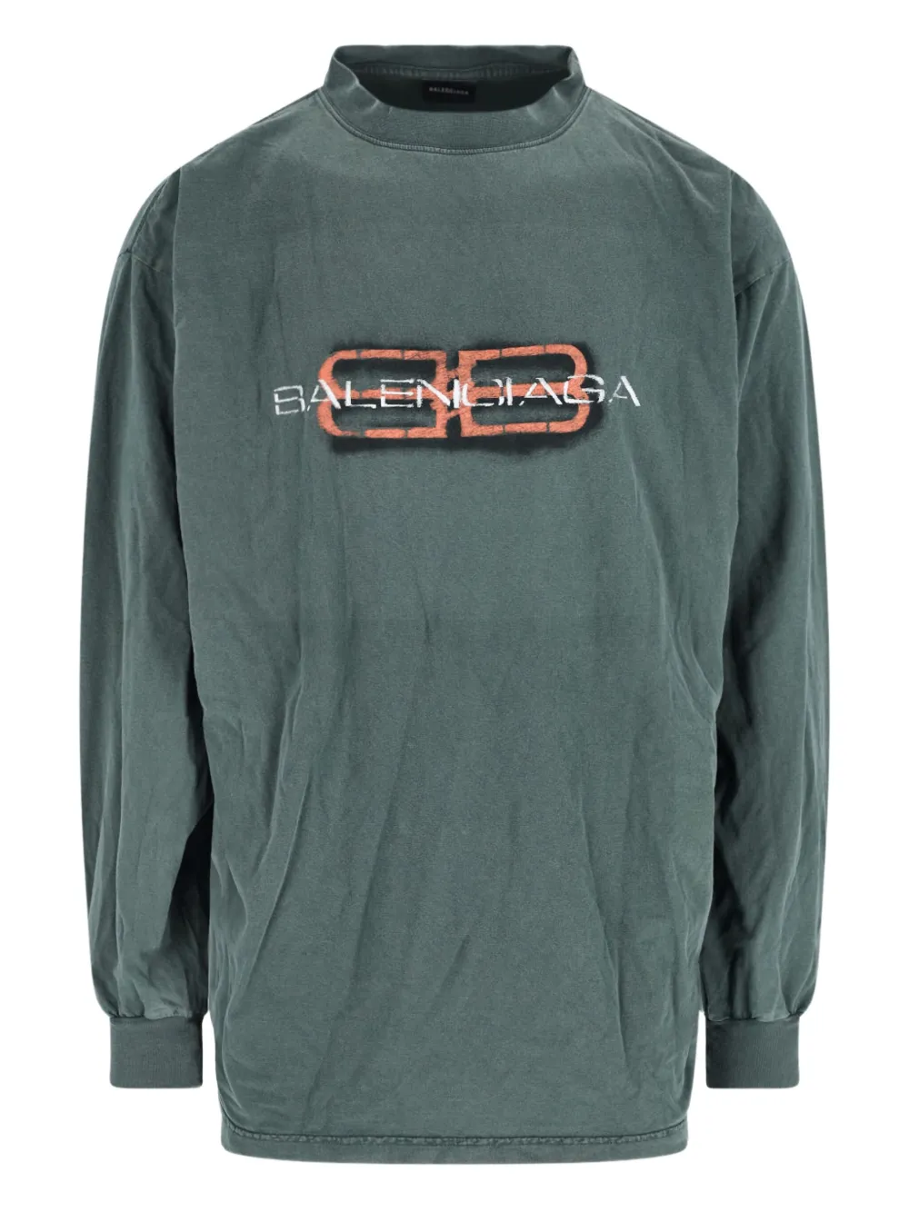Balenciaga Crew Neck T-shirt Ribbed Cuffs Design In Green
