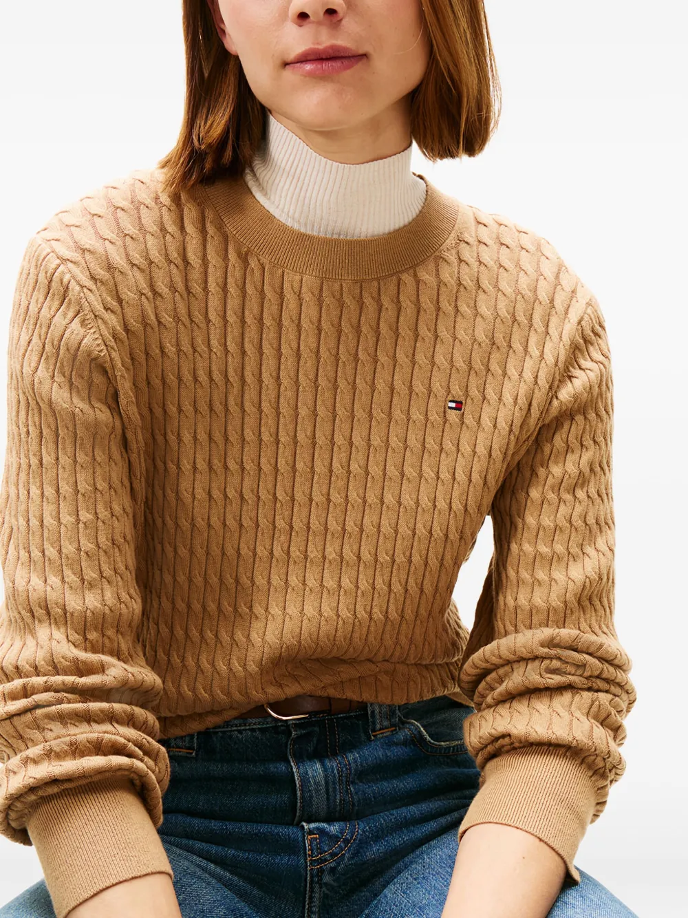 Tommy Hilfiger Cable-knit Cotton Sweater In Brown
