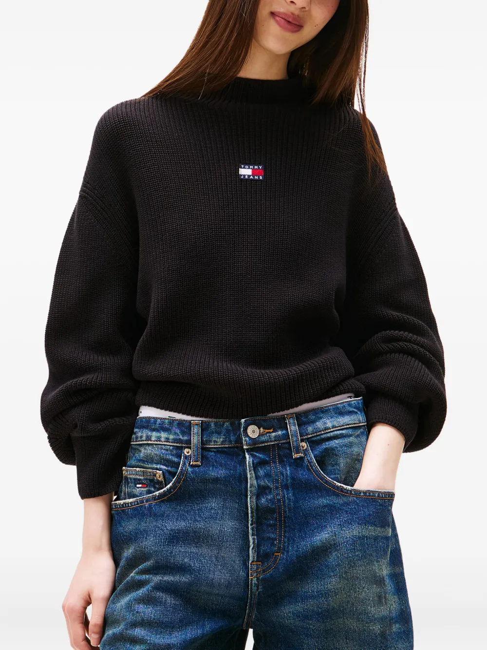 Tommy Jeans Trui met logopatch en opstaande hals Zwart