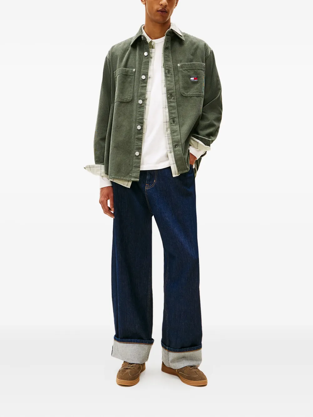 Tommy Jeans Ribfluwelen overhemd met borstzak - Groen