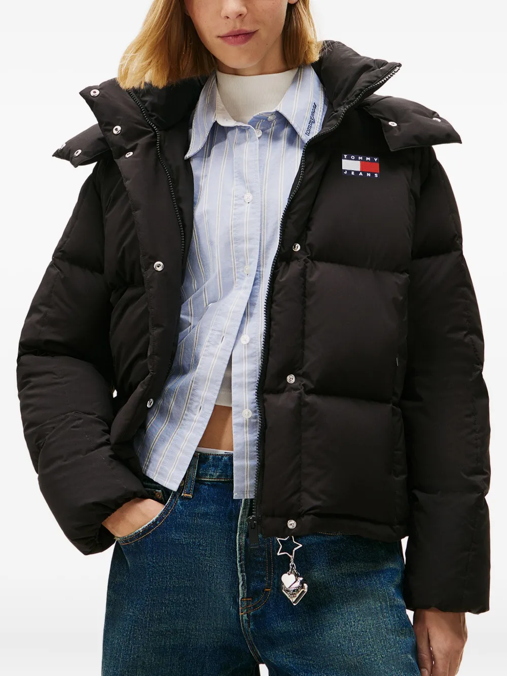 Tommy Jeans Logo Puffer Jacket In Black