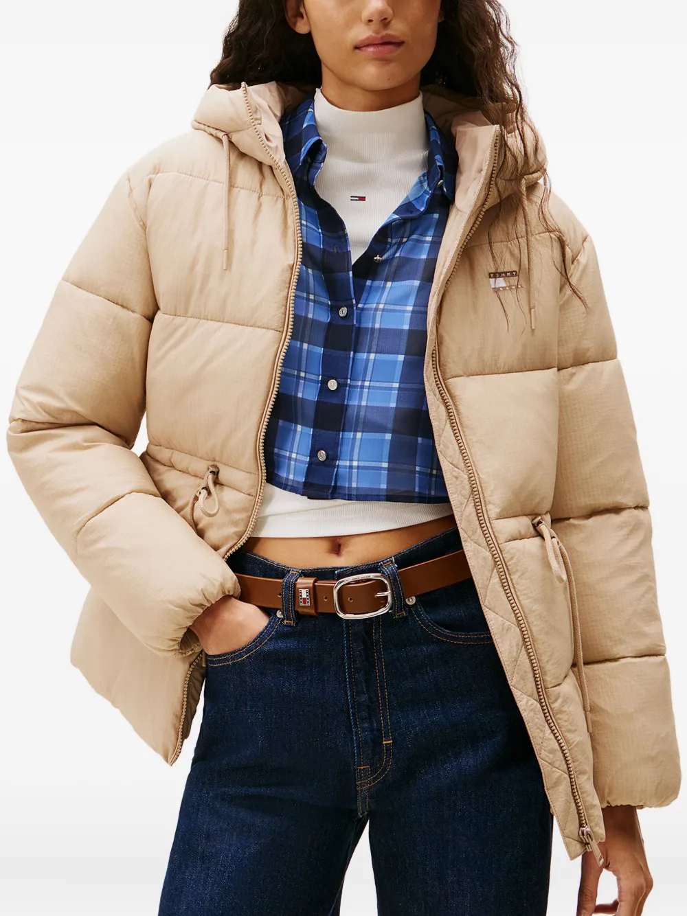 Tommy Jeans Jack met capuchon en trekkoord Beige