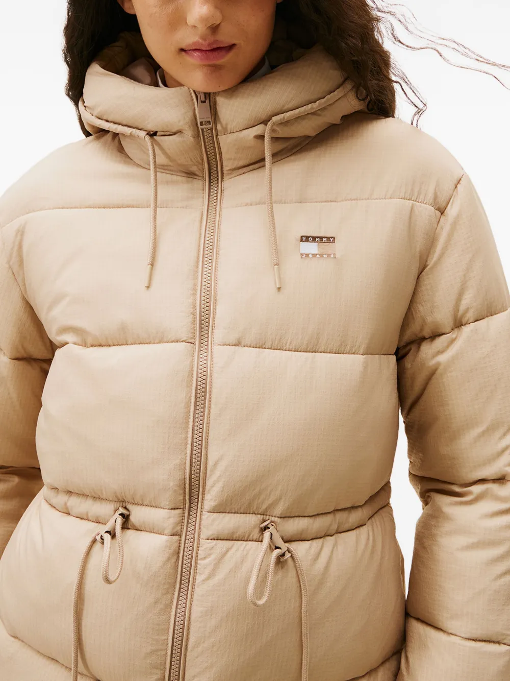 Tommy Jeans Jack met capuchon en trekkoord Beige