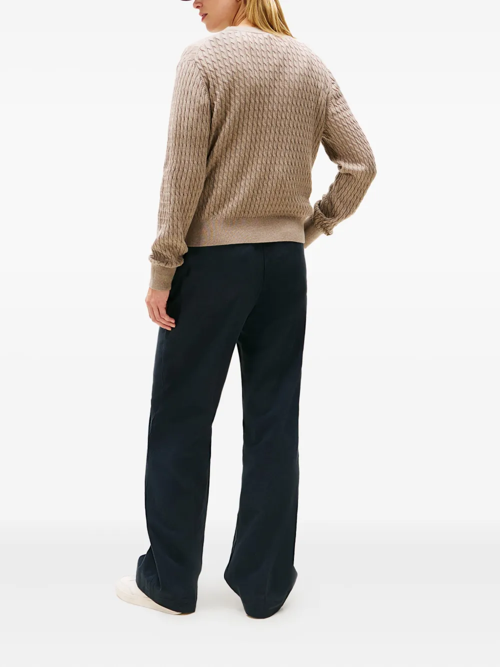 Tommy Hilfiger Cable Knit Cotton Sweater In Brown