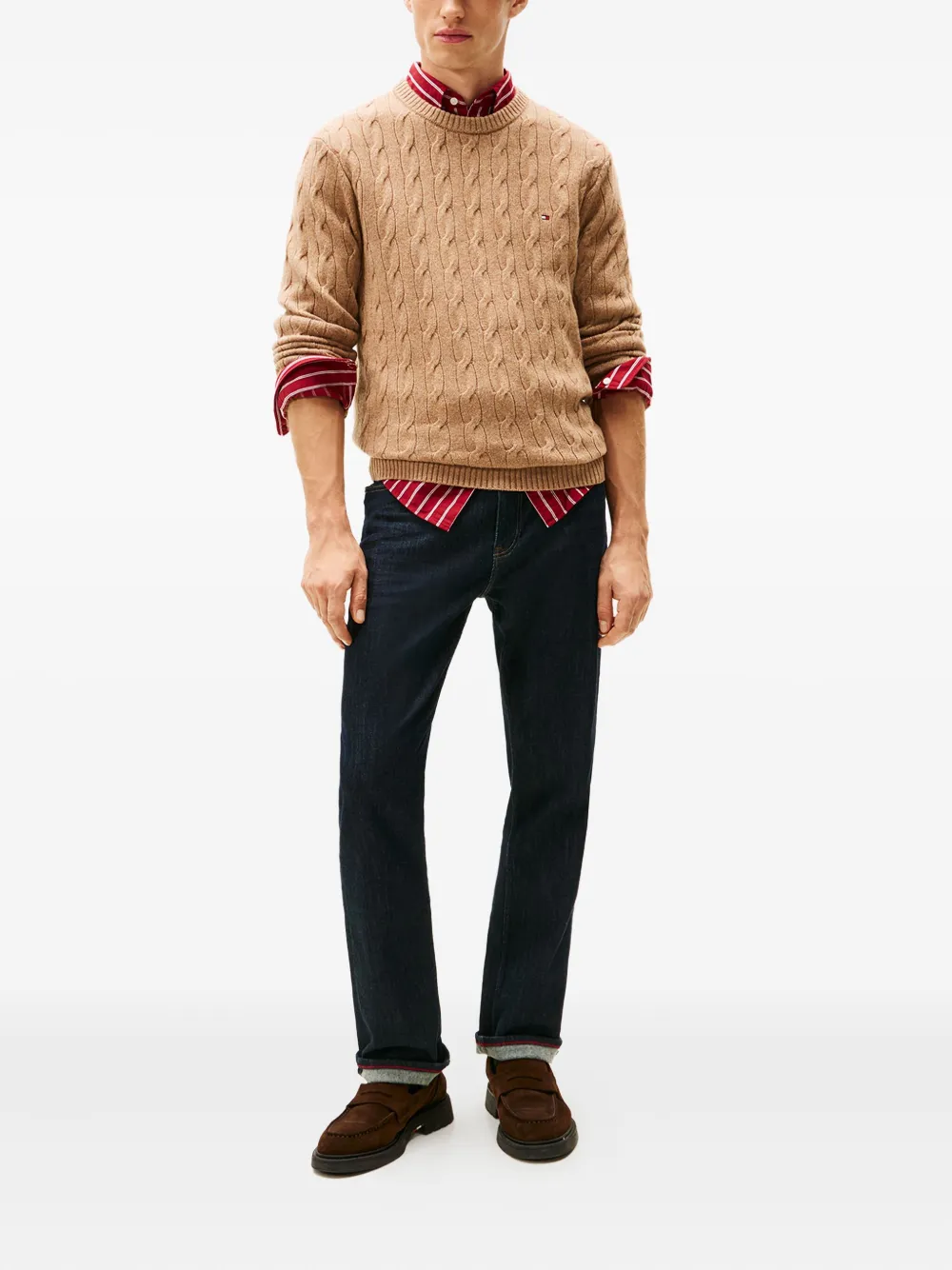 Tommy Hilfiger Kabelgebreide pullover met logodetail - Beige