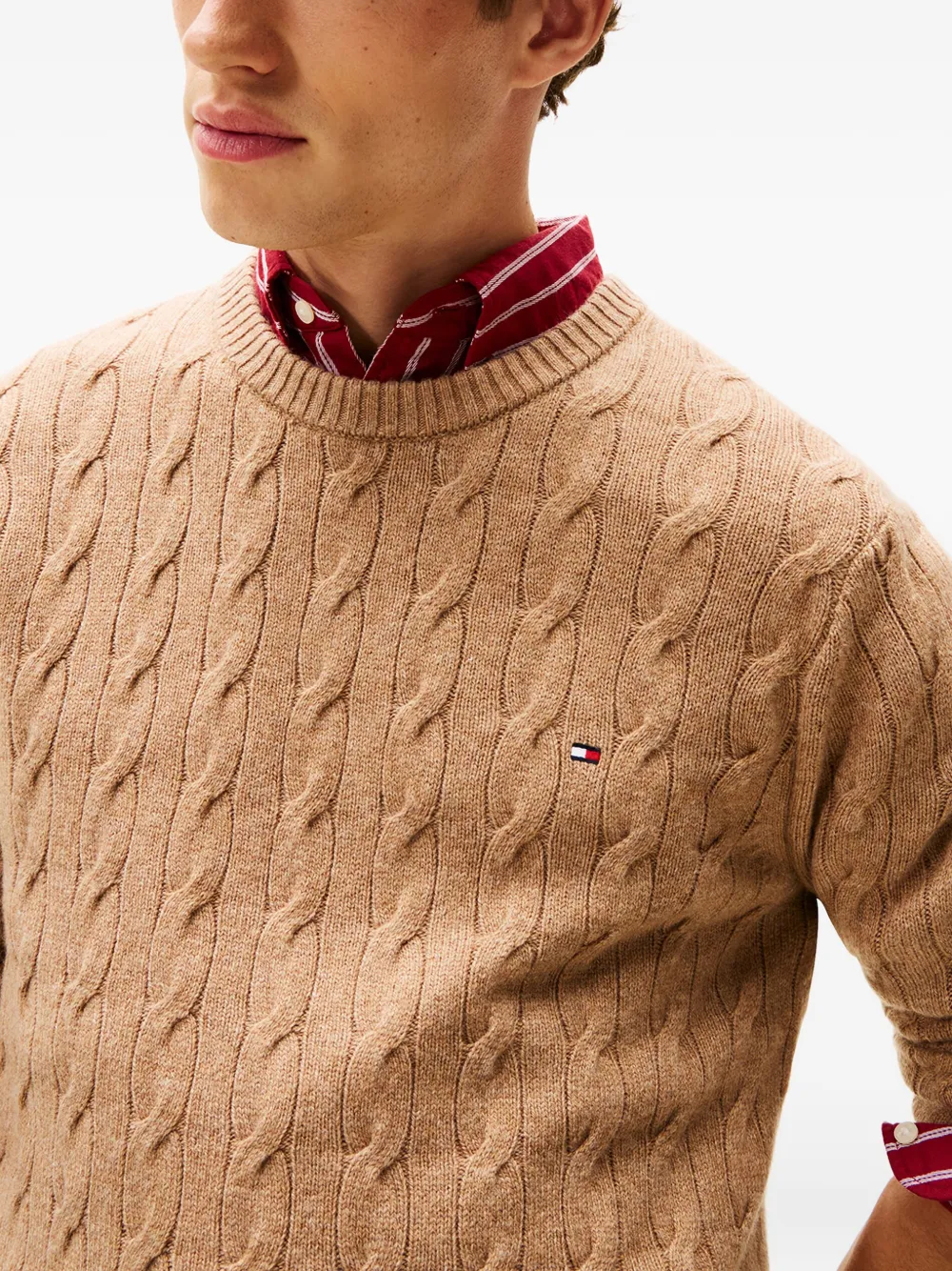 Tommy Hilfiger Cable-knit Logo-detail Pullover In Brown
