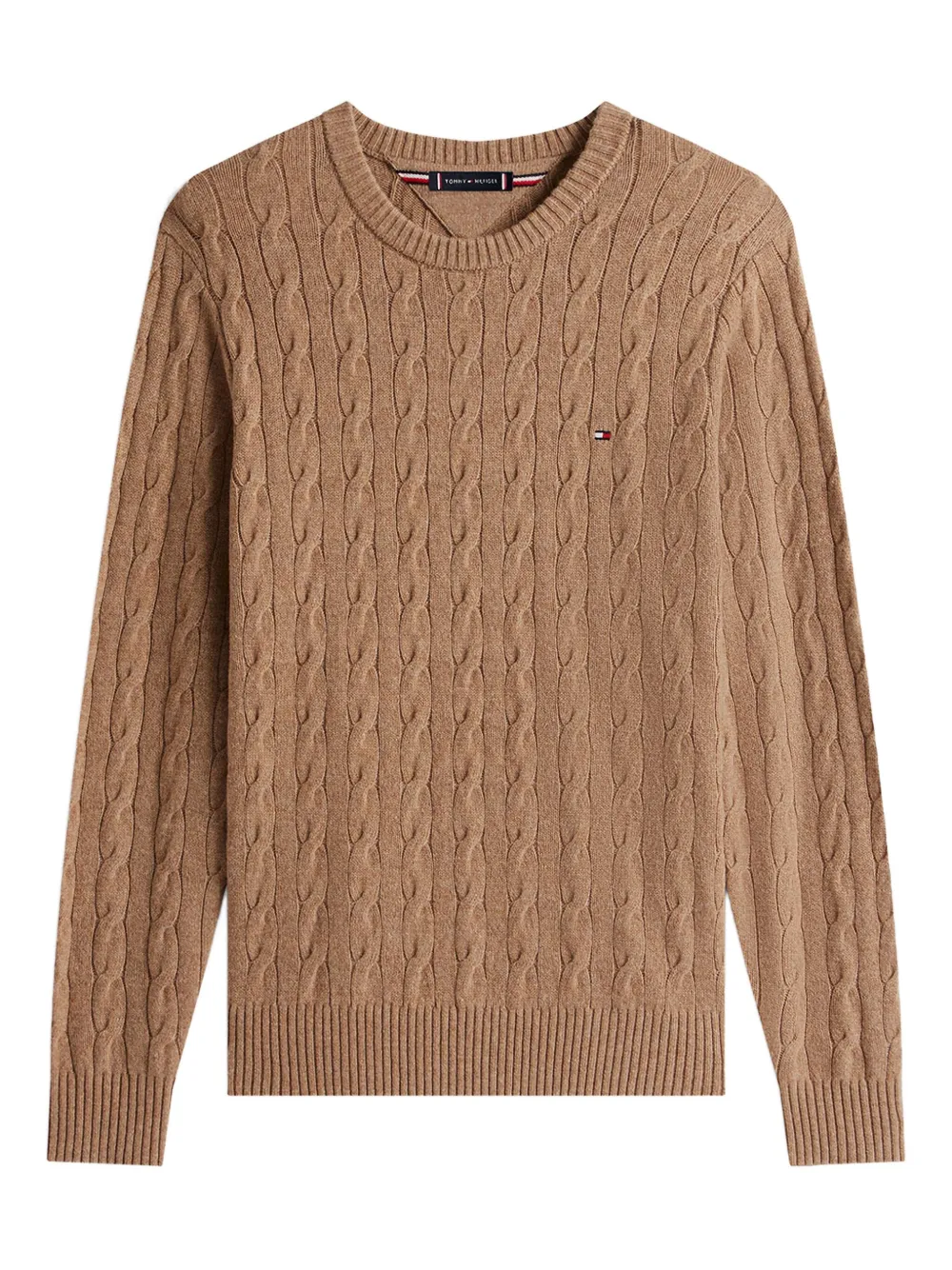 Tommy Hilfiger Cable-knit Logo-detail Pullover In Brown