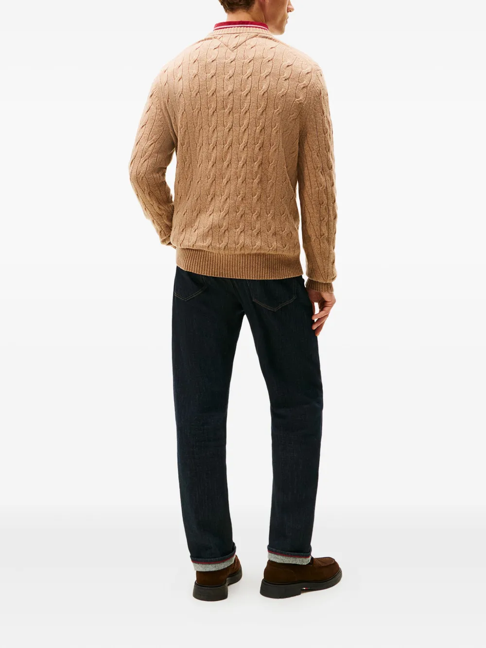 Tommy Hilfiger Cable-knit Logo-detail Pullover In Brown