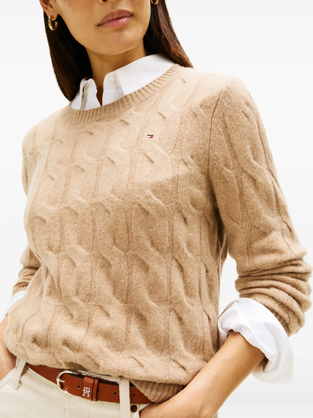 Tommy Hilfiger Cable-knit Wool Sweater In Brown