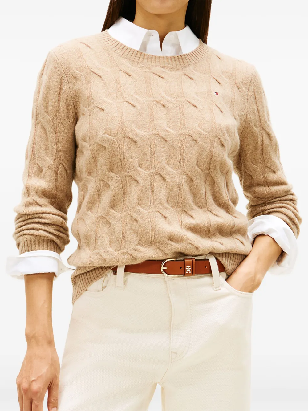 Tommy Hilfiger Cable-knit Wool Sweater In Brown