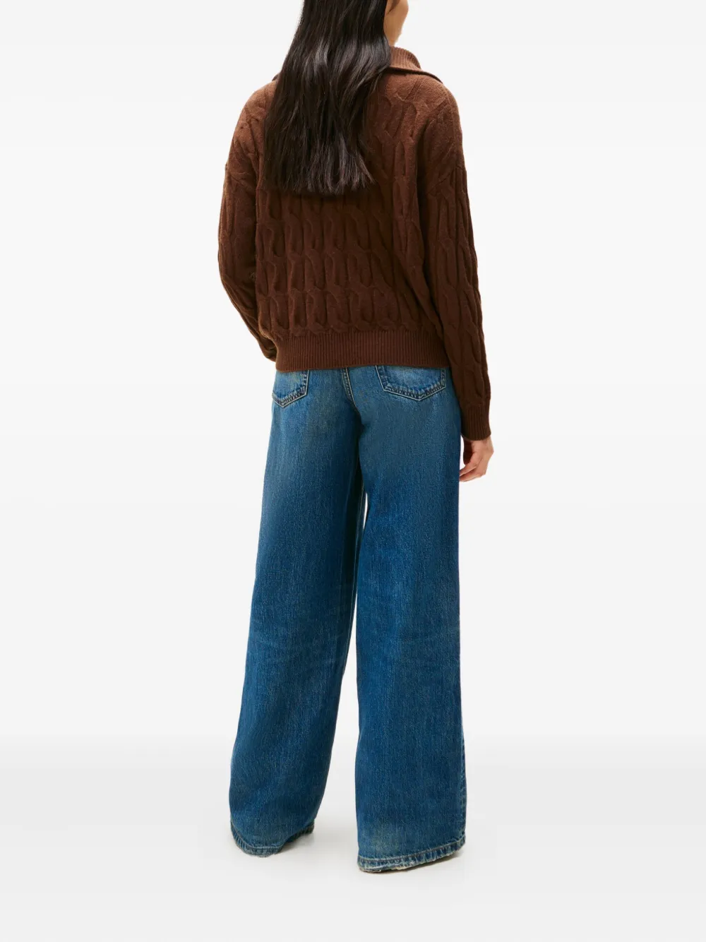 Tommy Hilfiger Kabelgebreide trui met halve rits Bruin