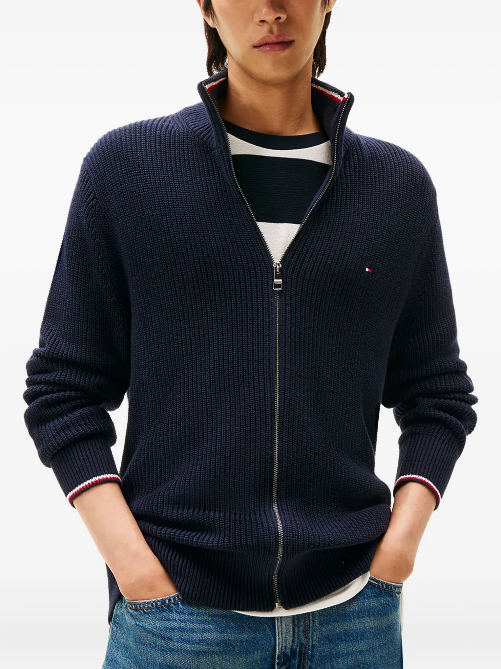 Tommy Hilfiger Vest met rits en logodetail Blauw