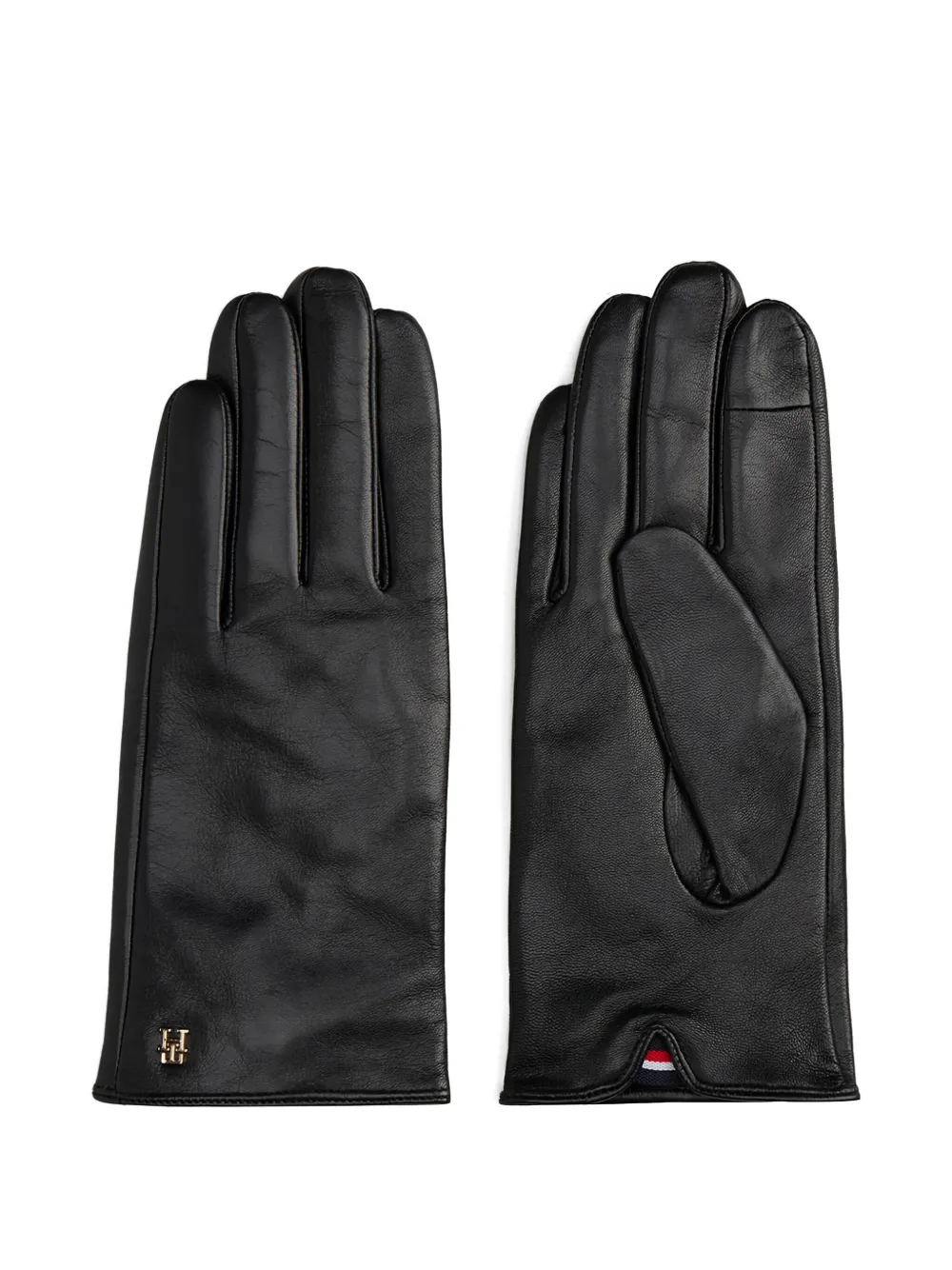Tommy Hilfiger Logo-plaque Leather Gloves In Black