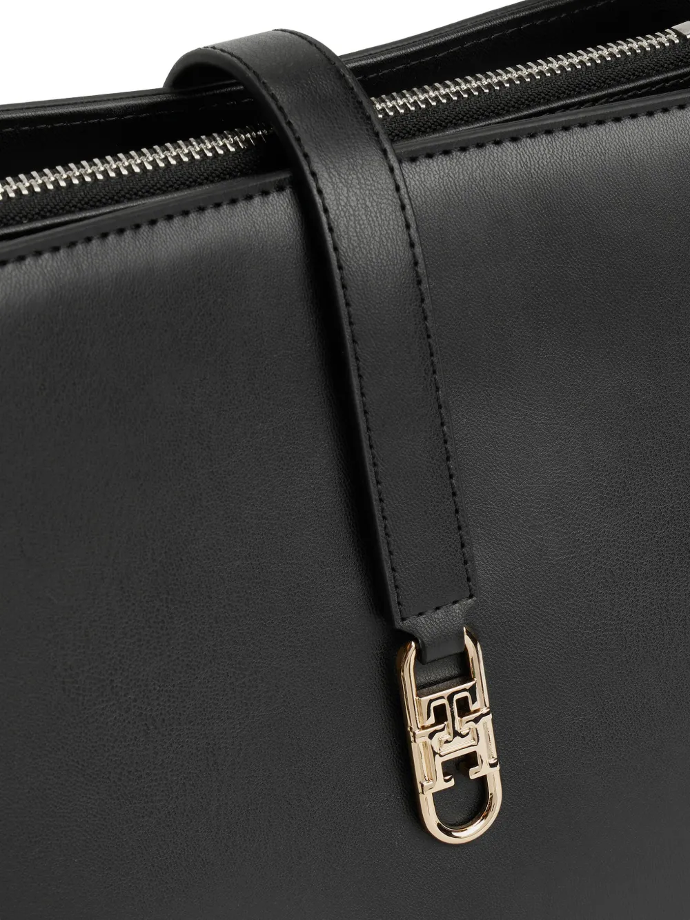 Tommy Hilfiger Polished Monogram Medium Satchel Bag In Black