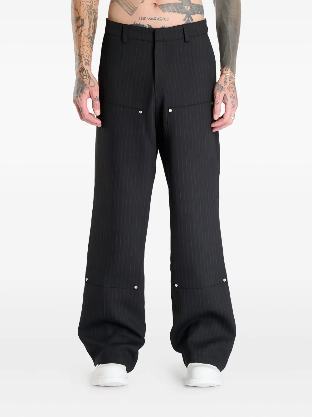 MISBHV pinstripe carpenter trousers | Black | Image 1