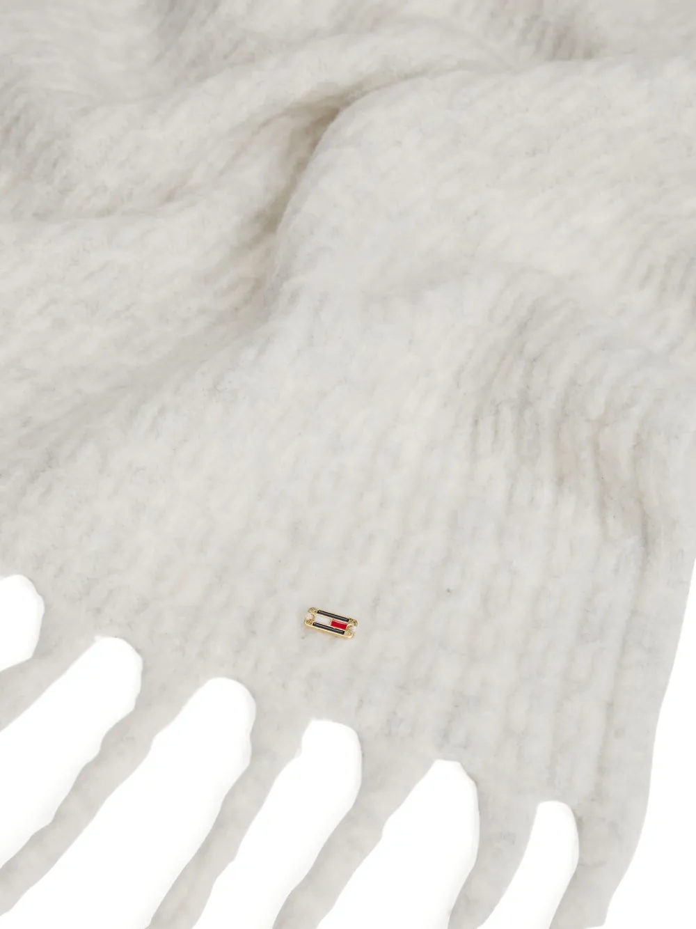 Tommy Hilfiger Logo-plaque Fringed Scarf In White