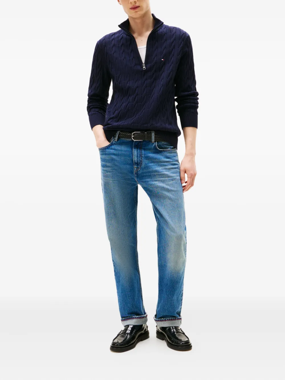 Tommy Hilfiger cable-knit half-zip sweater - Blauw