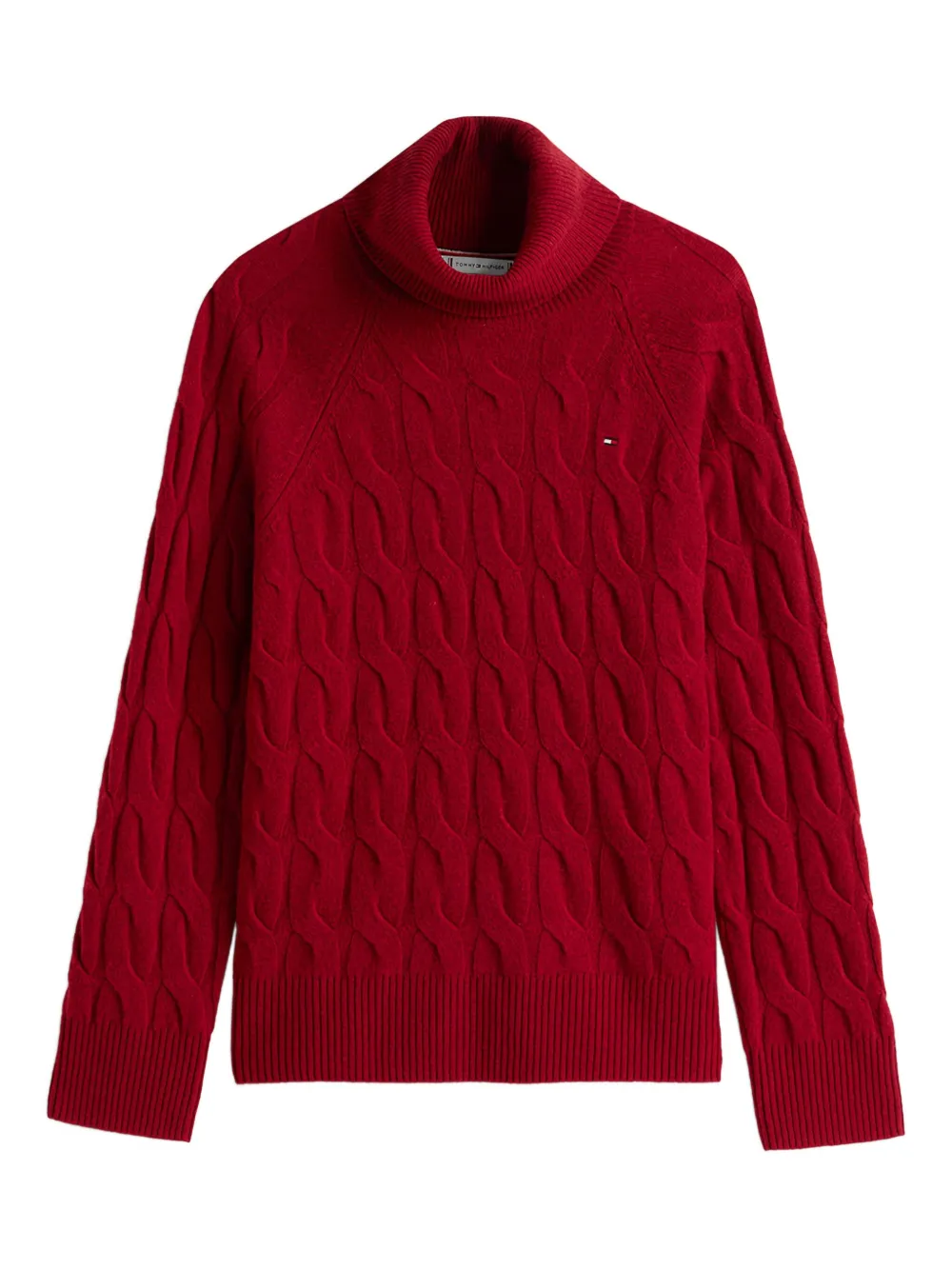 Tommy Hilfiger pull en maille torsadée à col roulé | rouge | Image 1