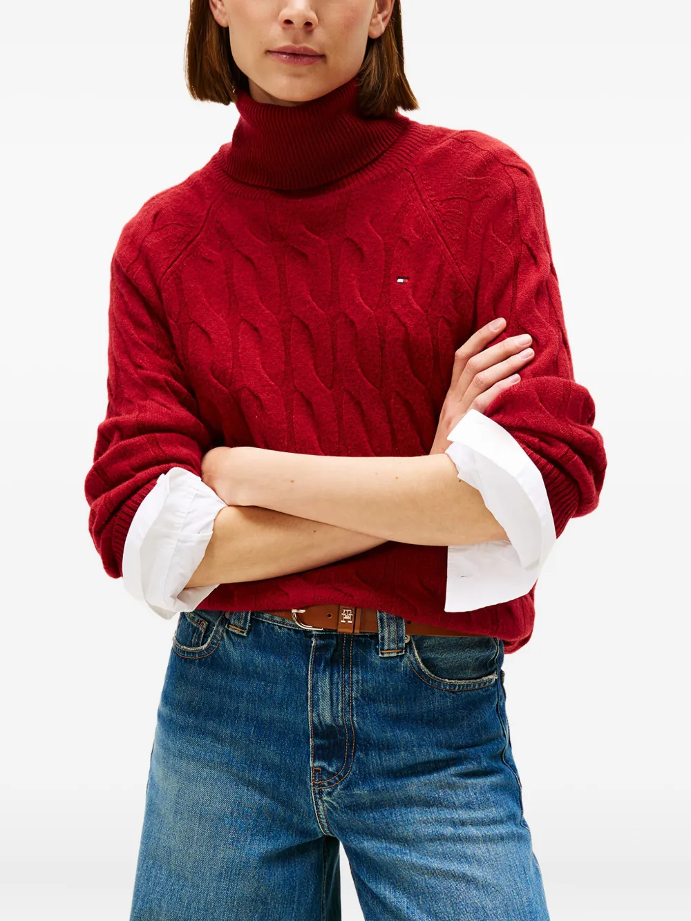 Tommy Hilfiger Kabelgebreide coltrui Rood