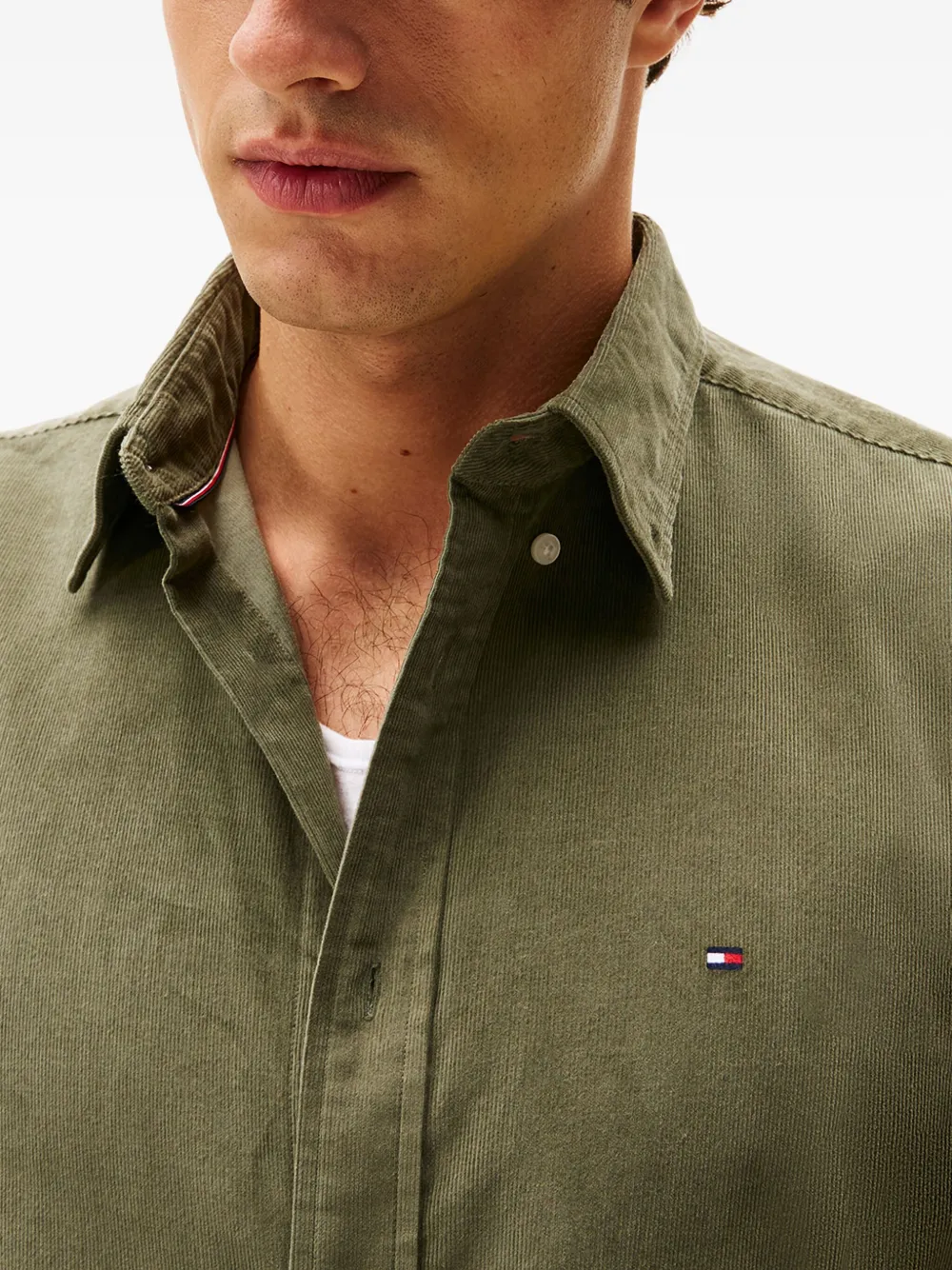 Tommy Hilfiger Buttoned Corduroy Shirt In Green