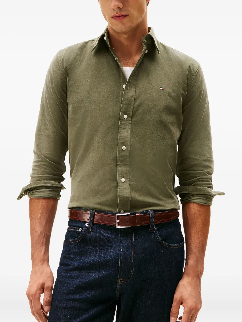 Tommy Hilfiger Buttoned Corduroy Shirt In Green
