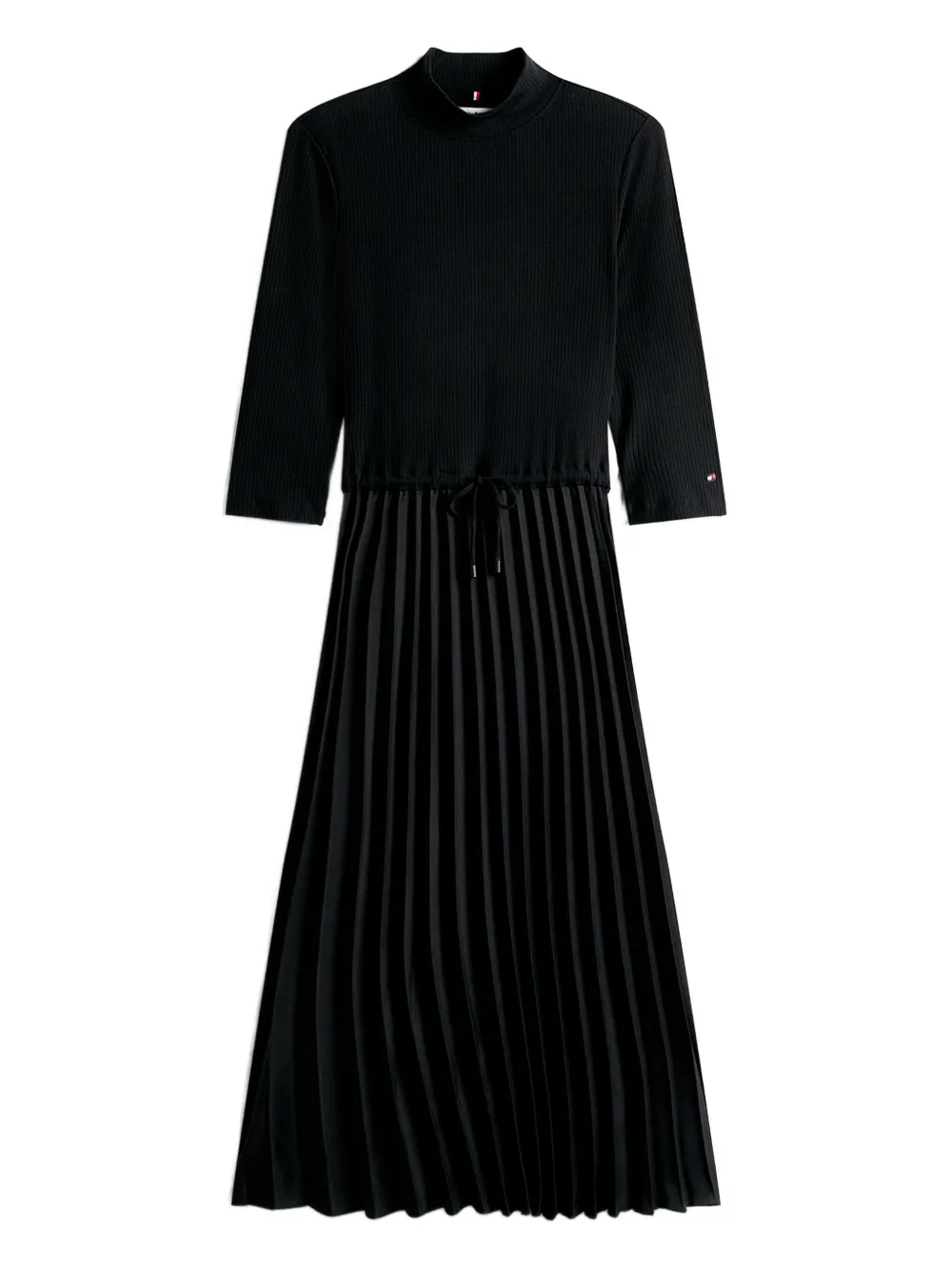 Tommy Hilfiger Ribbed Pleated Midi Dress In Black
