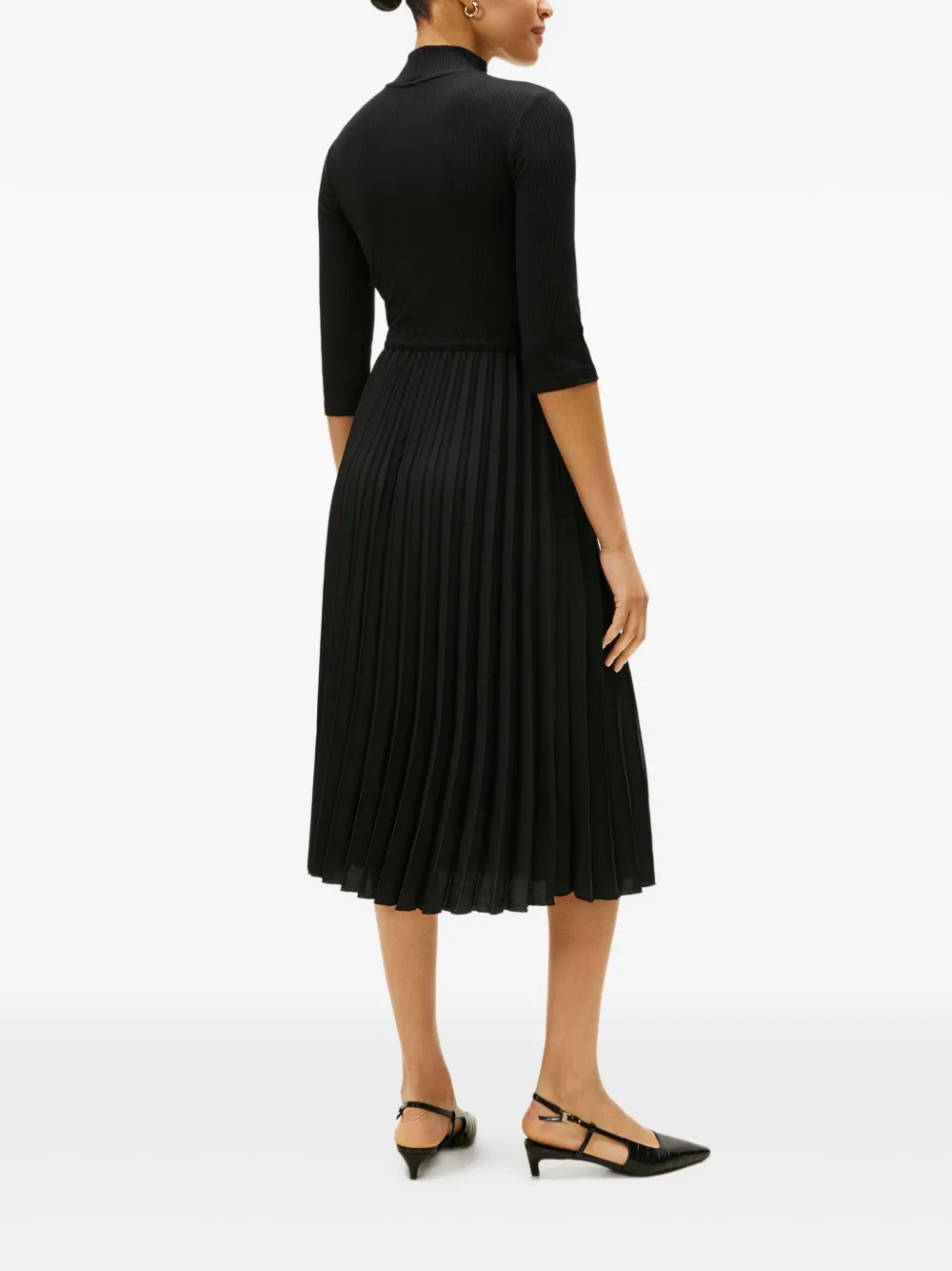Tommy Hilfiger Ribbed Pleated Midi Dress In Black