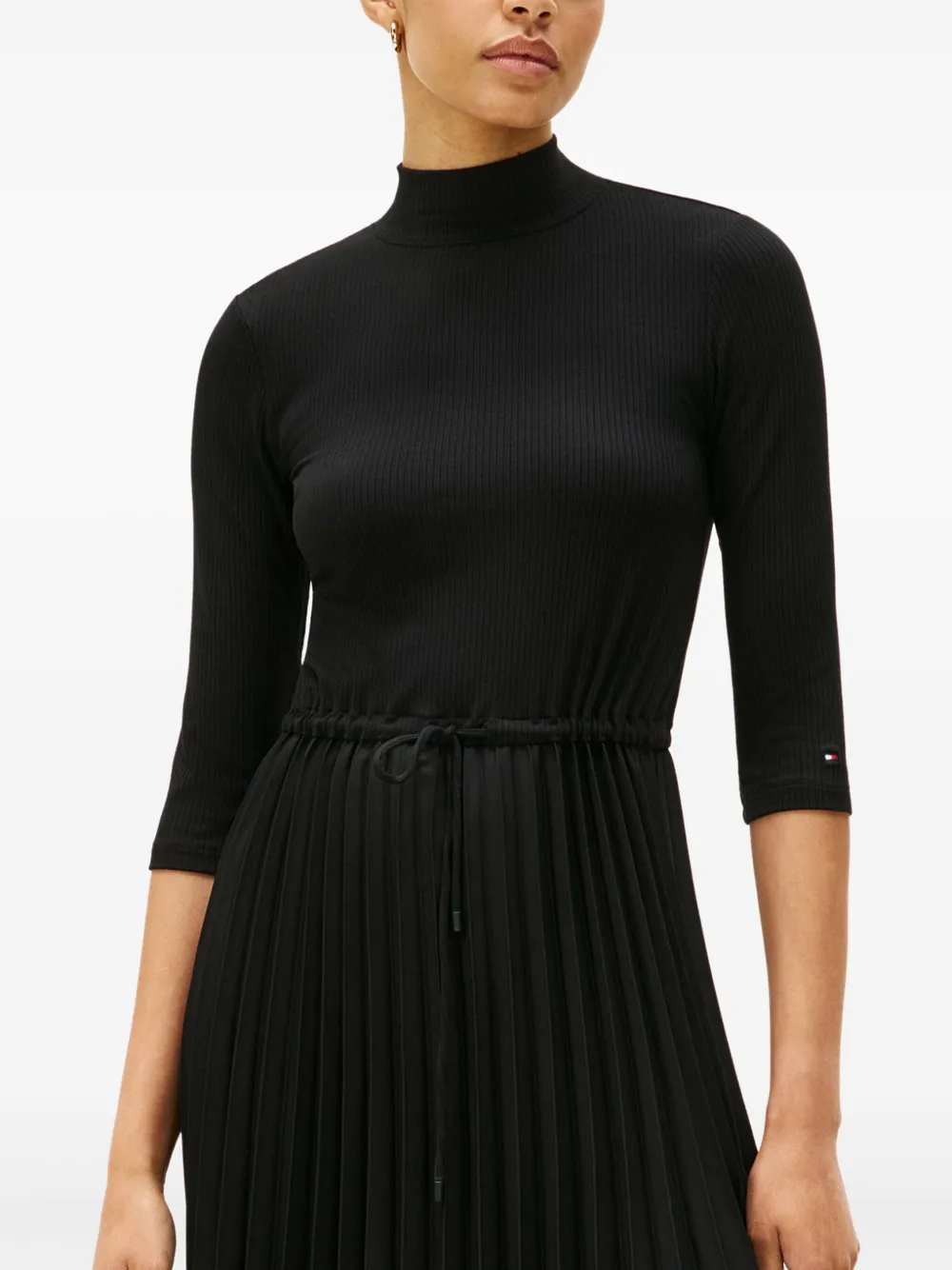 Tommy Hilfiger Ribbed Pleated Midi Dress In Black