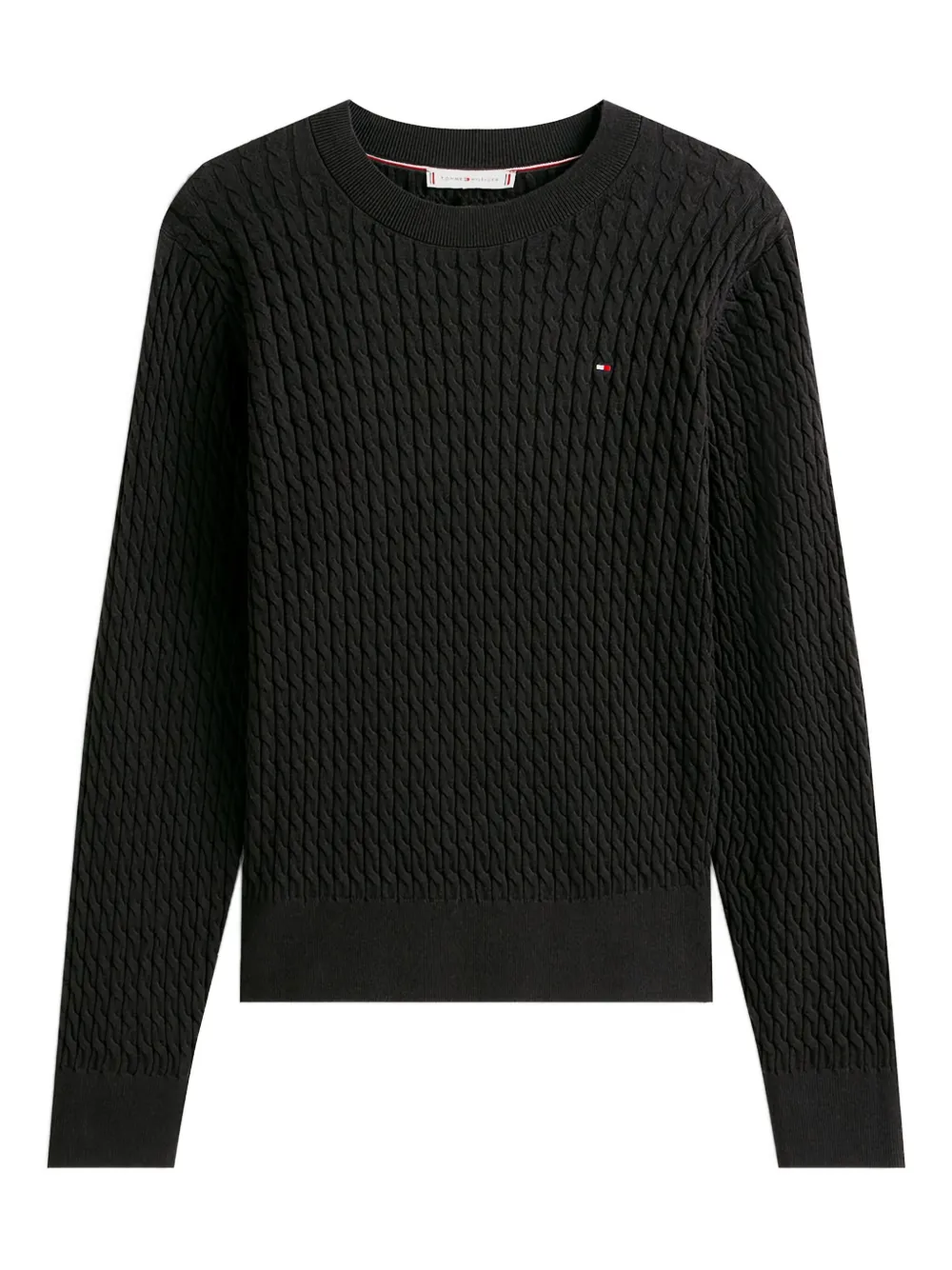 Tommy Hilfiger Cable-knit Crew-neck Sweater In Black