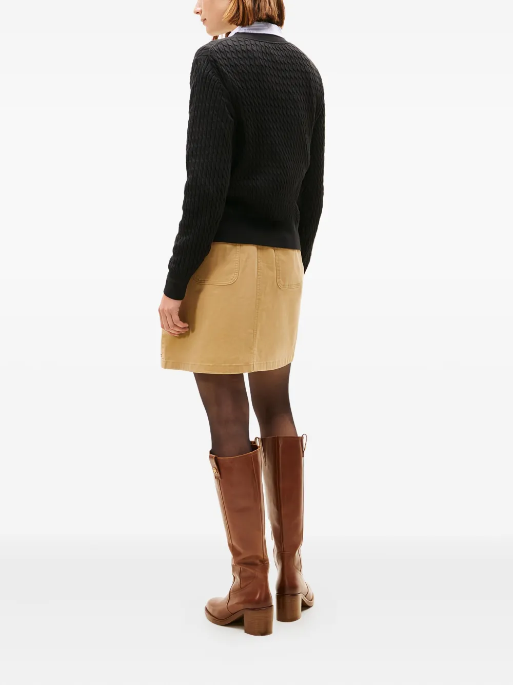 Tommy Hilfiger Cable-knit Crew-neck Sweater In Black