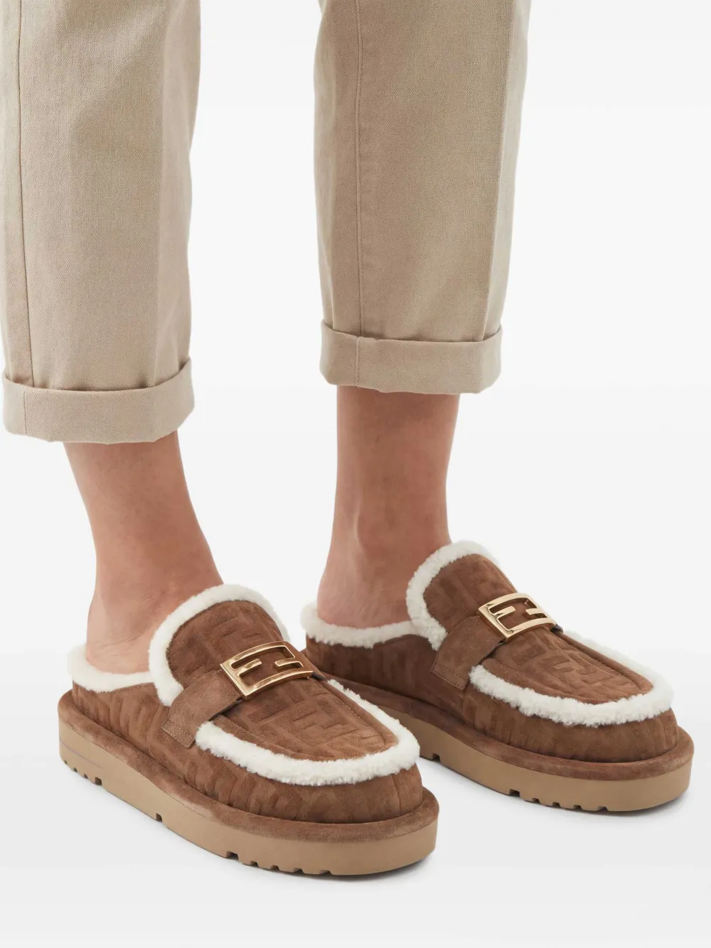 FENDI Apres Chic muiltjes met logogesp Bruin