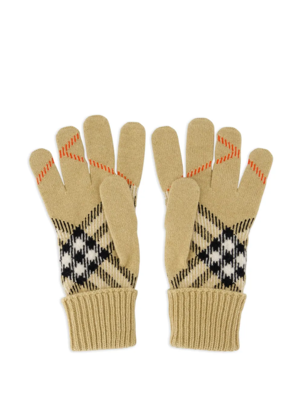 Burberry check ribbed gloves - Beige