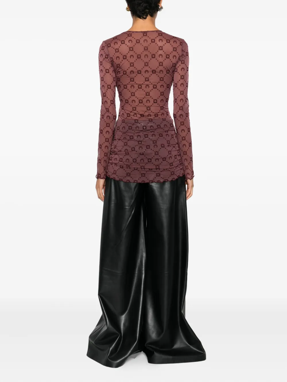 Marine Serre Mini-jurk met lange mouwen en patroon Paars