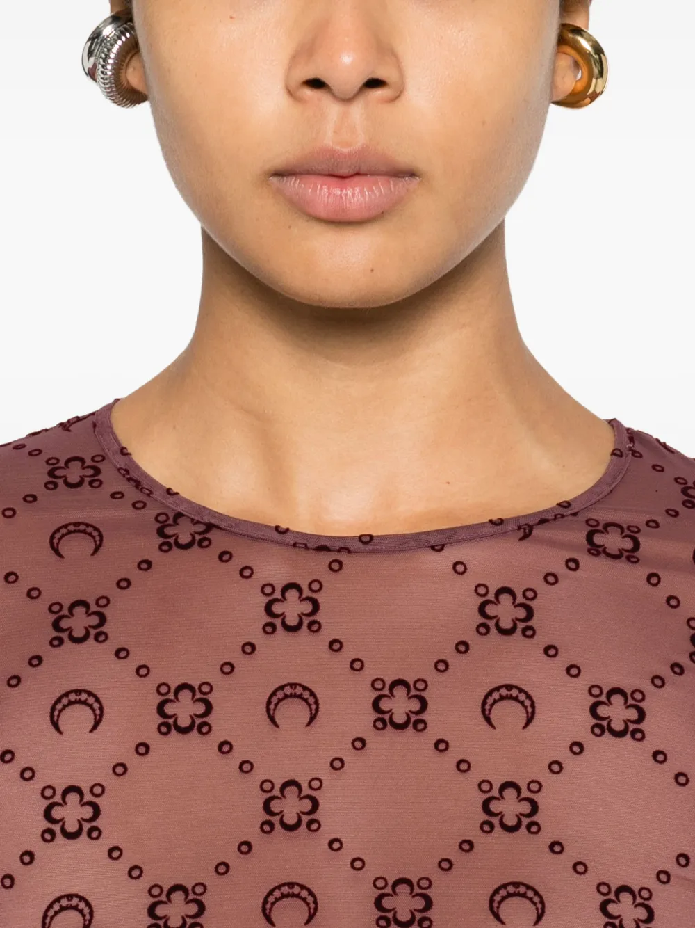 Marine Serre Mini-jurk met lange mouwen en patroon Paars