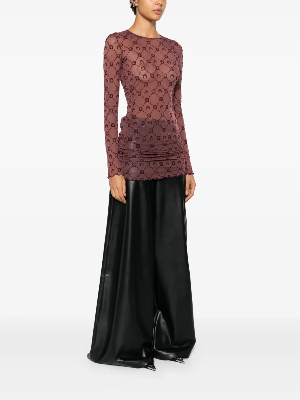 Marine Serre Mini-jurk met lange mouwen en patroon Paars