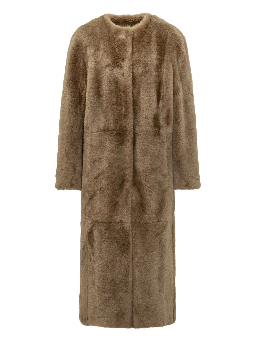 Stand Studio Collarless Long-sleeved Coat In Brown
