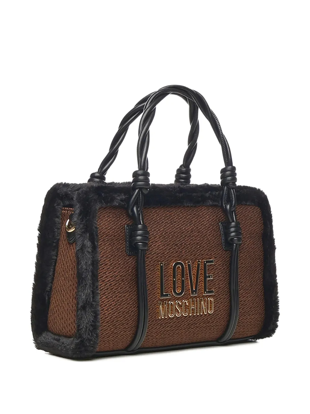 Love Moschino Faux-fur Trim Logo Tote Bag In Brown